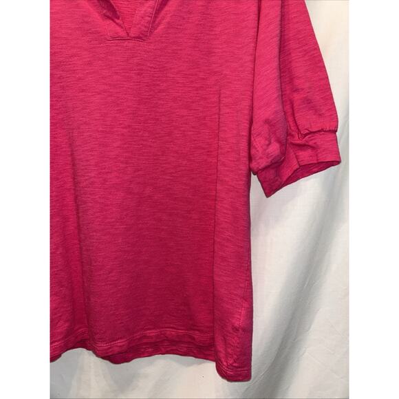 Talbots Small Pink Slub Knit Split Neck Puff Sleeve Tee Top Athleisure - Picture 4 of 12